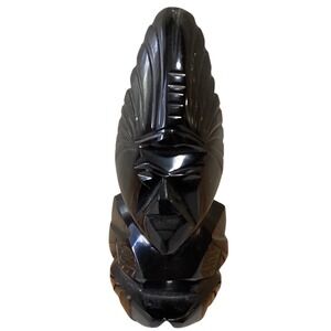 Vintage Style Black Stone Carving Figurine Art Deco Style Bust Sculpture